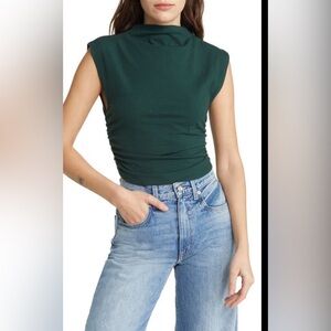 Reformation Lindy Ruched Crop Top in Forest Green